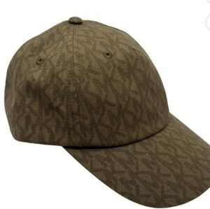 Michael Kors MK Signature Logo Print Stretch Cotton Baseball Cap Light Brown ...